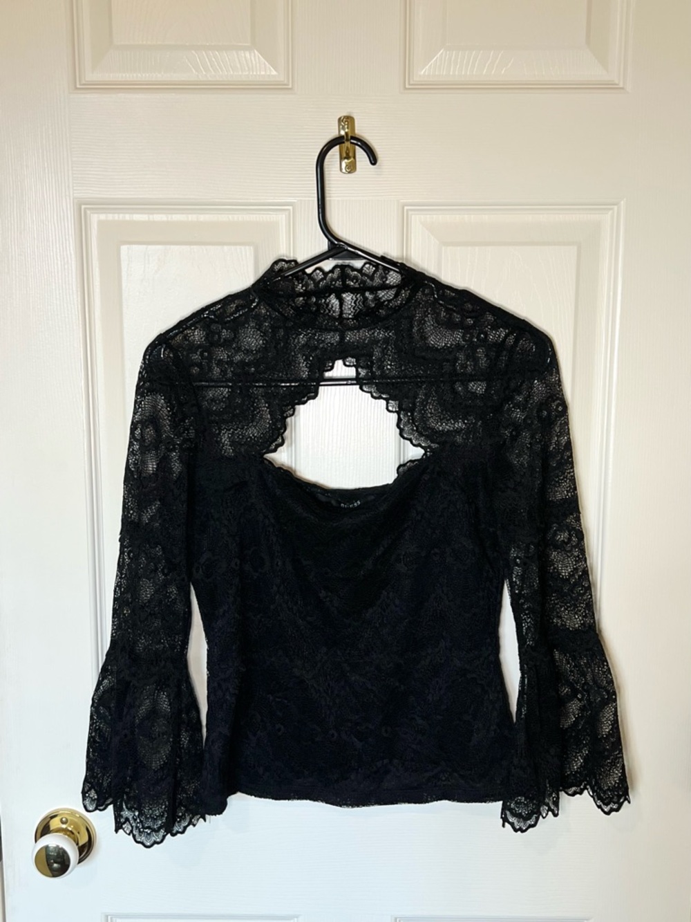 Guess Black Lace Long-Sleeve Cutout Blouse